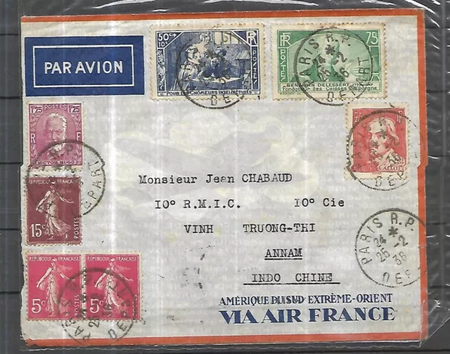 FRANCE Lettre du 25 02 1936 de Paris pour VINH ( Annam )