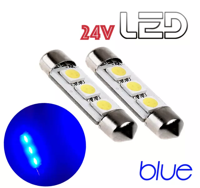 2 Ampoules 24V navette LED BLEU C10W 41mm 41 mm Camion Pour SCANIA VOLVO MAN