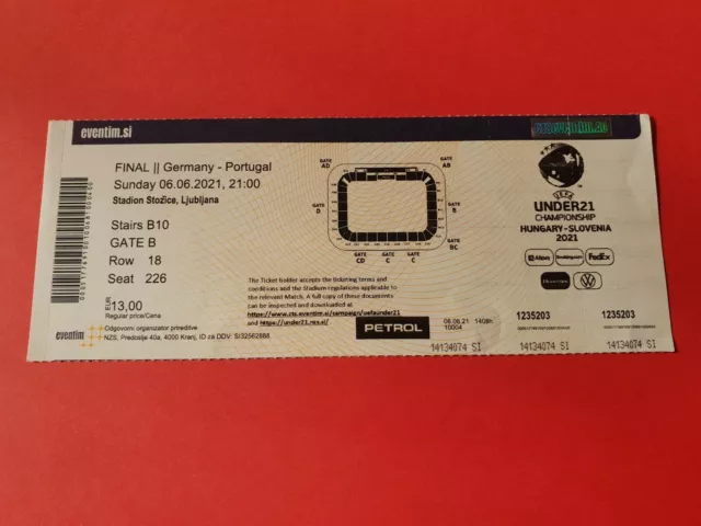 Used Ticket UEFA Under 21 EURO 2021 Final Germany Deutschland DFB vs Portugal