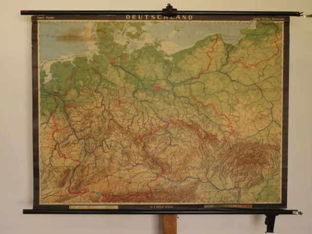 Deutschland physisch BRD DDR Ostgebiete 1966 Schul-Wandkarte 128x97cm Schlesien