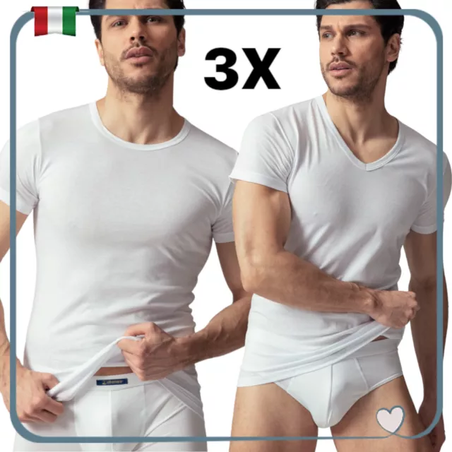 3 maglie intima da uomo in cotone 100% girocollo scollo a v maglietta t shirt