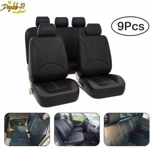 9PCS Universal Car 5 Seat Cover Full Set Front Rear Cushion Protector PU Leather