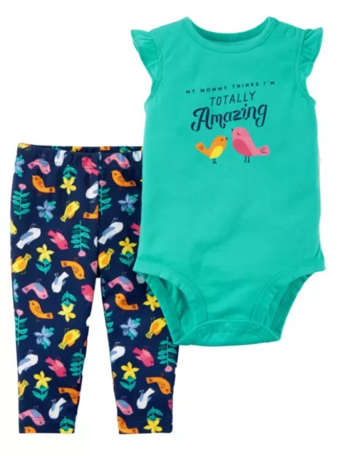 Carters Infant Girls Baby Outfit Blue Bird Themed Bodysuit Leggings Set 3m