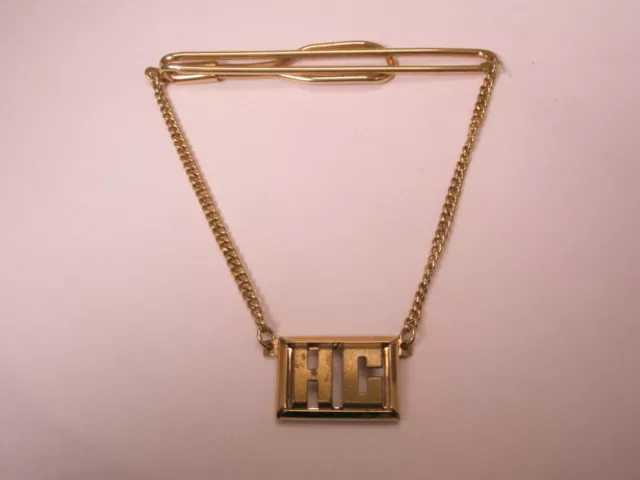 =HC Monogram Initials Letter Font Cuban Chain Vintage SWANK Pendant Tie Bar Clip