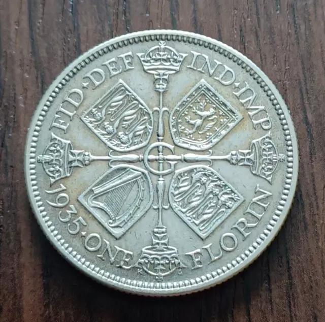 1935 King George V Silver 50% Florin. Good Condition.