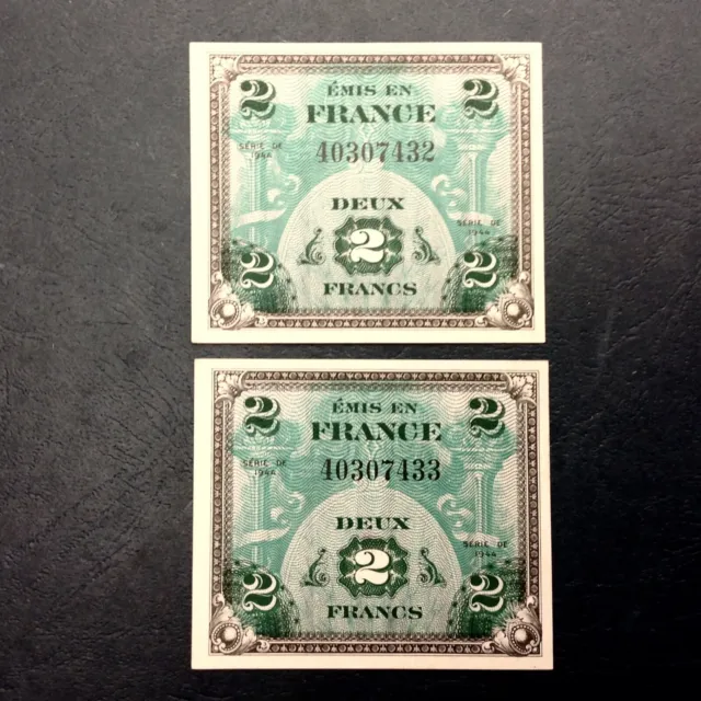 ~Lot Of 2 - 1944 France 2 Francs Wwii Allied Military Notes Unc - P 114