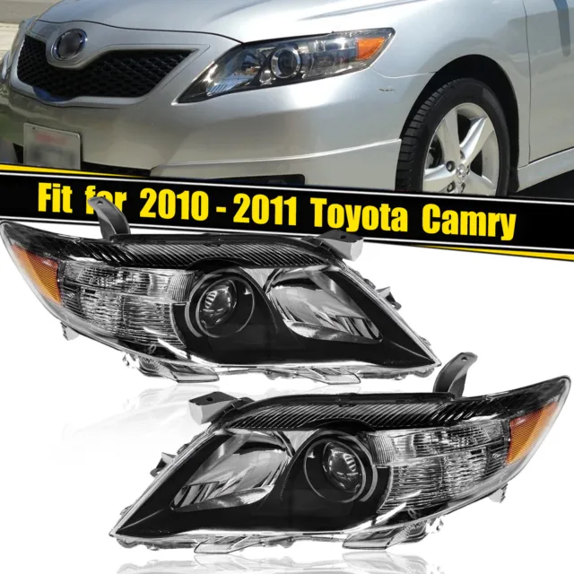 Headlights For 2010 2011 Toyota Camry Black LE SE XLE Headlamps Pair Left+Right