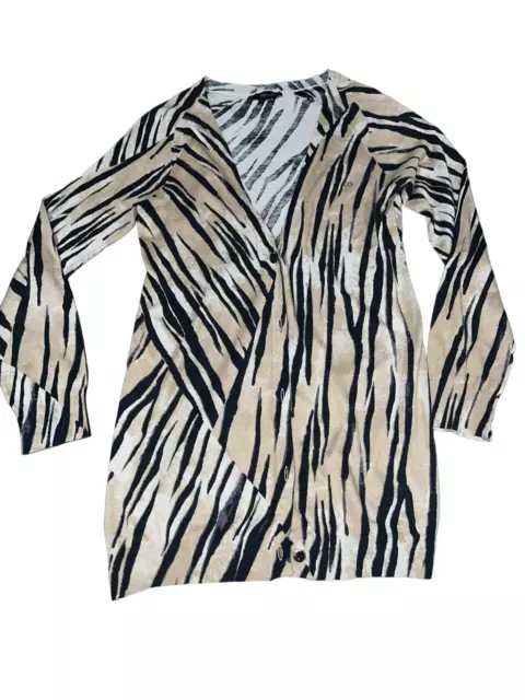Vintage Escada Sport Tan/Black Zebra Animal Print Cardigan Button Up Tunic Lengt