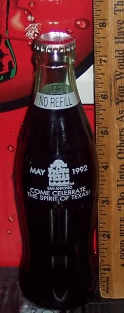 1992 Fiesta Texas May 1992 San Antonio 8 Ounce Glass  Coca Cola Bottle