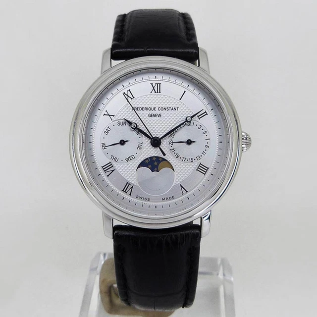 FREDERIQUE CONSTANT MONTRE Phase de Lune Jour Date Argent Quartz 35mm SS Homme EUR 814,26
