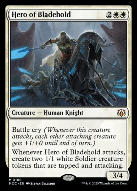 Near Mint, English - 1 x MTG Hero of Bladehold Commander: March of the Machine