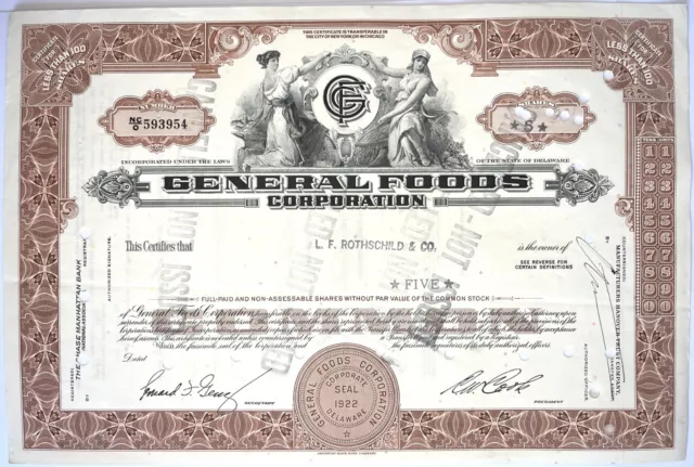General Foods Corporation Share / Stock Certificate Cancelled Not Issued (W1)