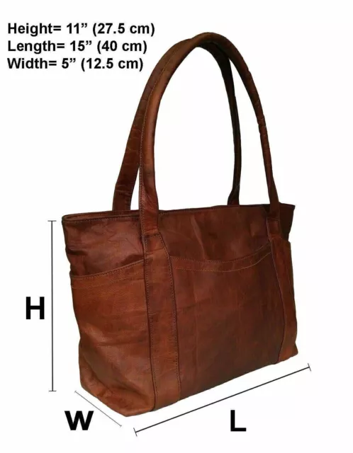 Women 16,, Shoulder Bag Handmade Real Brown Leather Shopping Purse Tote Satchel