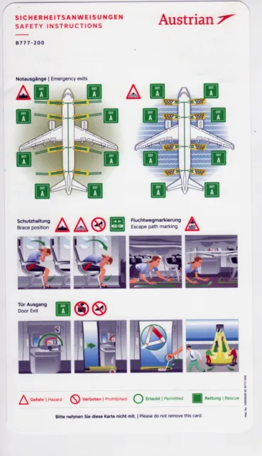 Safety Card  AUSTRIAN Boeing B777-200 incl extra sheet use of electronic devices
