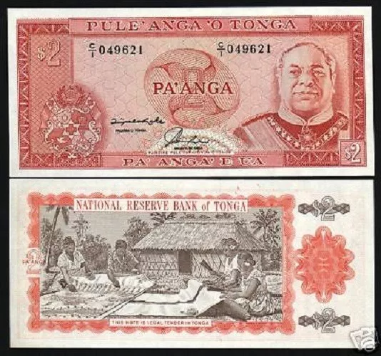 Tonga 2 Paanga P26 1992 King Woman Tapa Cloth Unc Lot Bank Note 10 Pcs Currency