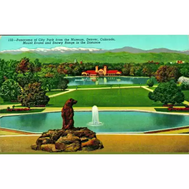 Postcard Colorado Denver City Park Panoramic View Denver Linen