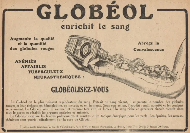 Y8967 GLOBEOL enrichit le sang - Vintage advertising - 1917 Old advertising