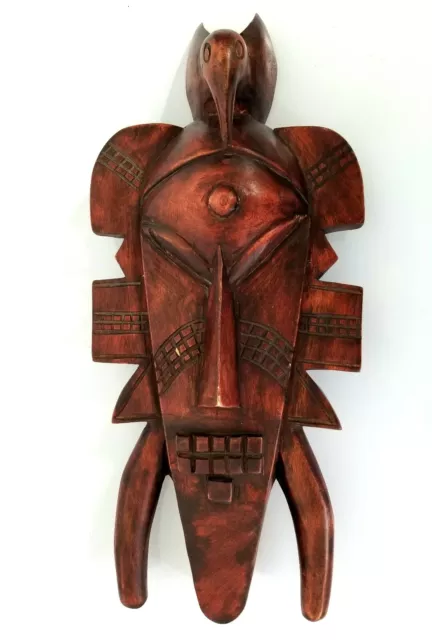 Wood Mask SENUFO Bird Crest Hand Carved Ivory Coast African Tribal Art 15.5"
