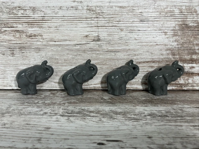 Vintage Ceramic Macrame Bead gray elephant 1.5"