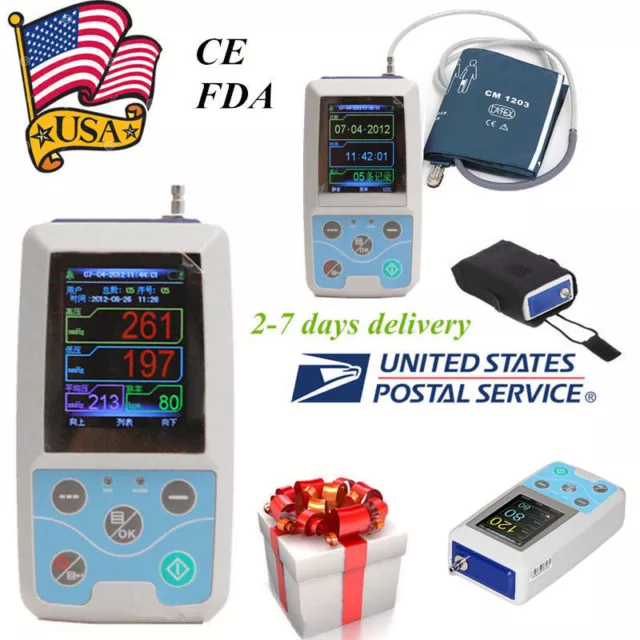 FDA Ambulatory Blood Pressure Patient Monitor 24h NIBP Holter ABPM50 adult cuff