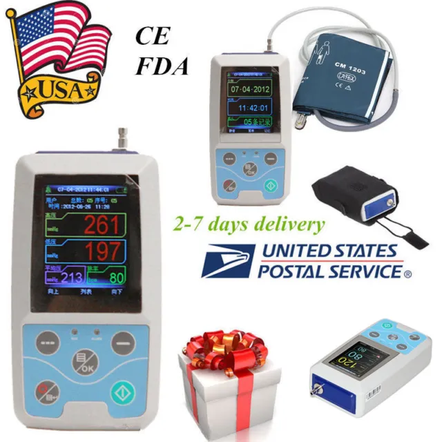 USA CONTEC Ambulatory Blood Pressure Monitor ABPM50 24h NIBP Holter+Software FDA