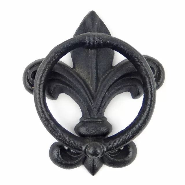 Victorian Cast Iron Door Knocker Fleur De Lis Antique Style Matte Black