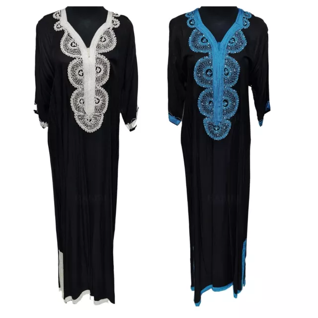 Women's Moroccan Black Cotton Short Sleeve Tunic Kaftan Beach Cover Up