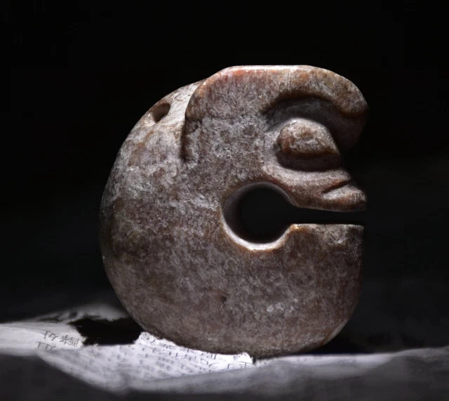 2" Old Chinese Hongshan Culture Jade Carved Pig Dragon Statue Pendant 08