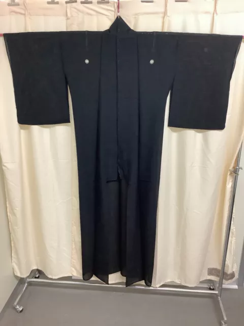 Japanese Vintage Kimono silk Tomesode black family crest thin Height 62.59inch