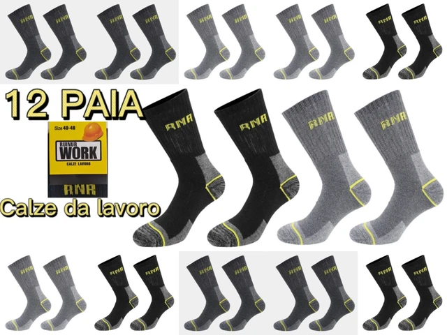 WORK 12 Paia Calze Lunghe Da Lavoro In Spugna - Antinfortunistiche, Qualità Certificata, Unisex, Taglie 39-42 E 43-46