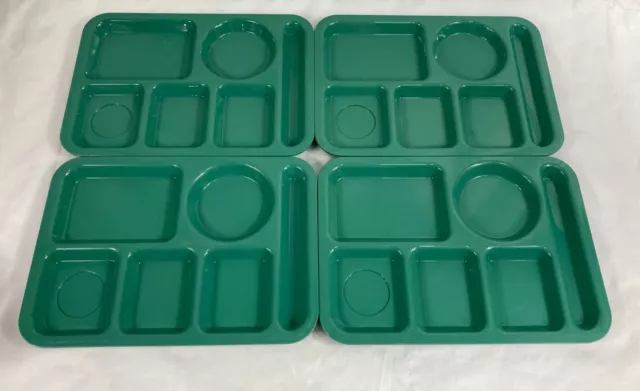 Cafeteria Lunch Food Trays 6 Compartments Stackable Set of 4 in Green by GET