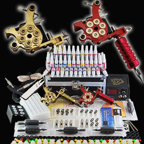 Tätowiermaschine Komplett Set, 2 Tattoo Maschine 40 Farben Tinte Nadeln Kit DE