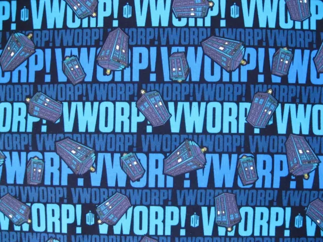 Doctor Who Quilt Fabric BTHY Blue Stripe Tardis VWORP Police Box BBC 2012 Cotton