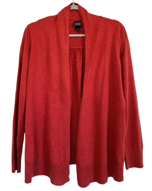 Eileen Fisher Silk Cashmere Blend Open Front Cardigan Knit Sweater Medium