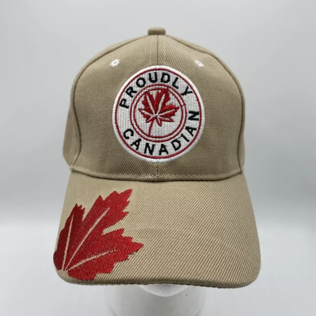 Proudly Canadian Hat Adjustable Strapback Beige Baseball Cap Canada Maple Leaf