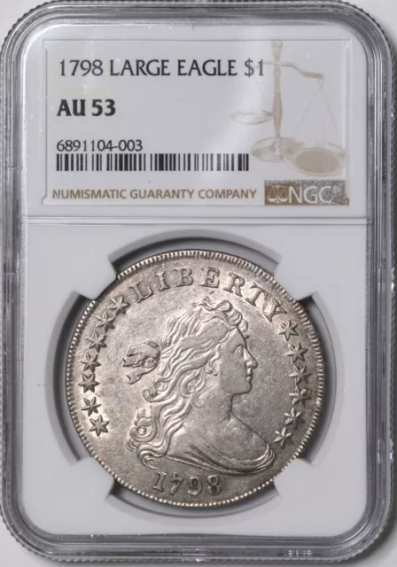 1798 Draped Bust Early US Silver Dollar 10-Arrows, Pointed 9  $1 - NGC AU53 -