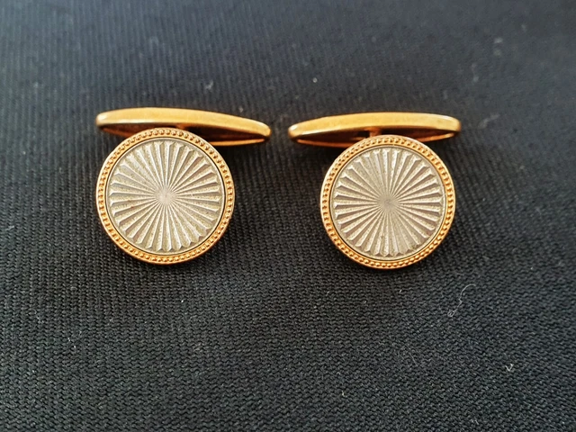 Paire De Boutons De Manchettes Vintage En Métal Plaqué Or - Occasion Bon État