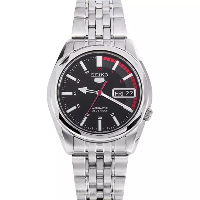 Seiko Unisex Watch Series 5 Black Dial Silver Stainless Steel Bracelet SNK375K1