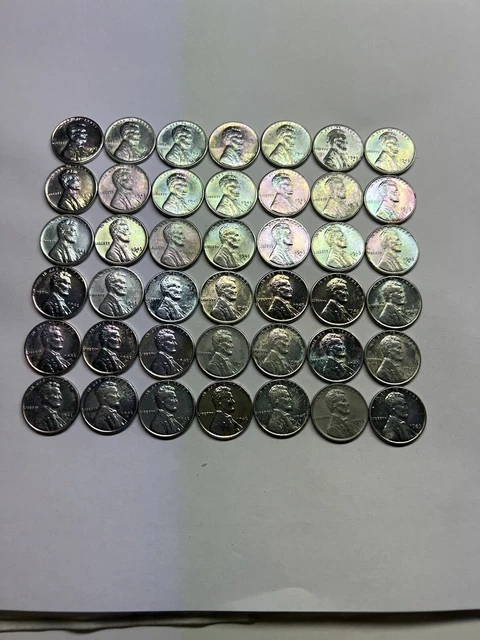 Lot Of 42 Brilliant Uncirculated 1943  Lincoln Wheat Pennies P￼-D-S Mixed Dates