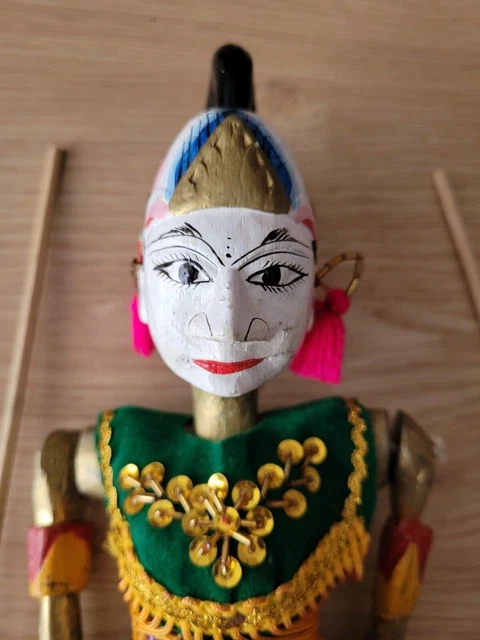 Grande Marionnette Indonésienne En Bois - Hauteur 45 Cm, Originale, Années 1950-1960