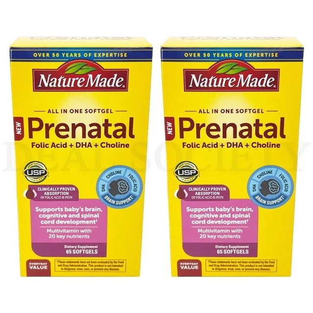 NATURE MADE PRENATAL Folic Acid + DHA + Choline 65 Softgels Each Lot of