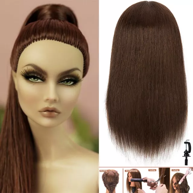 18in Cosmetology Mannequin Head Human Hair Hairdressing Training Model Doll Lady