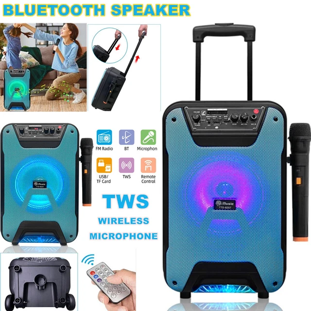 PORTABLE BLUETOOTH SPEAKER Subwoofer Wireless Karaoke Mic Party FM RGB ...