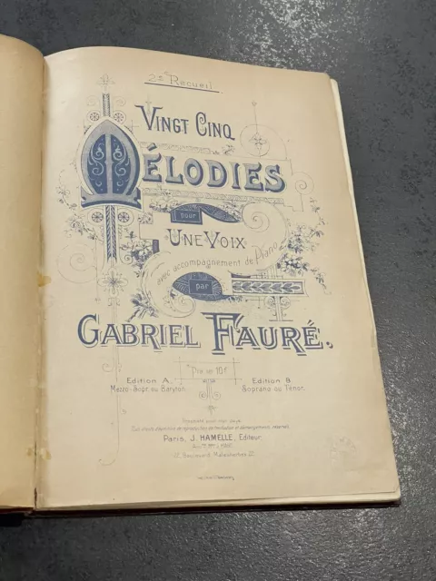Livre Partition Musique ancien Vingt Cinq Mélodies Une Voix Piano Gabriel Fauré