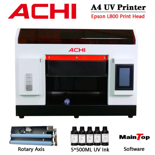 ACHI A4 UV Printer Epson L800 Print Head & Rotating Holder Flat Printed EU Stock