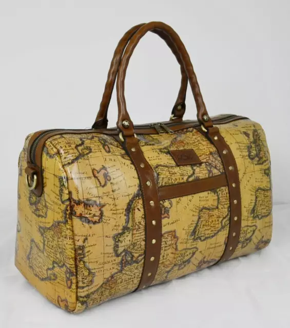 Milano Weekender Duffel Bag - Vintage Travel Sticker Leather
