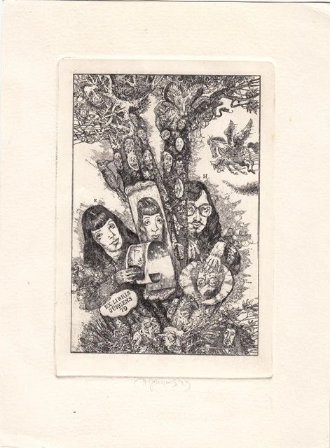 Exlibris Bookplate Radierung Harry Jürgens 1949 Specht Schlange Pegasus