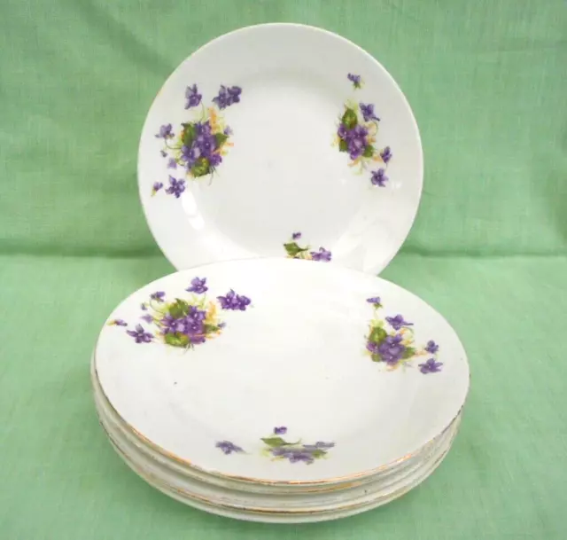 6 Tuscan China side plates - violets - smooth rim - 17.5 cm (7") diameter