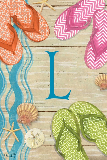 Flip Flops on Boardwalk Monogram L Double Sided 12 X 18 Inch Garden Flag