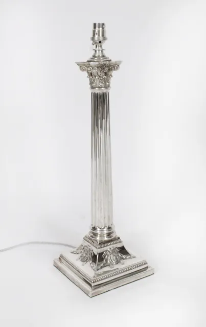 Antique Large Victorian Silver Plated Corinthian Column Table Lamp 19th C